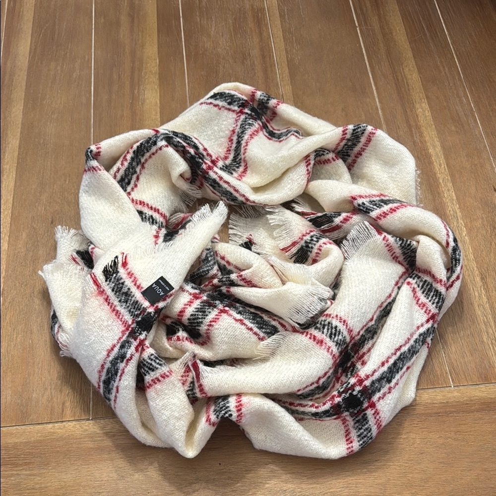Plaid Cream and Red Scarf